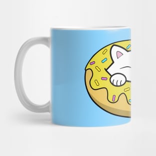 Cute white kitten eating a big yellow doughnut with sprinkles on top of it Mug